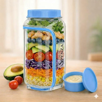 Salad jar with side opening , storage container with Dressing Cup – Leakproof Portable Salad Container with Dressing Cup & Lid, Lid-to-Bowl Design for Office, Gym, Travel, Picnic - Powder Blue - color: Powder Blue