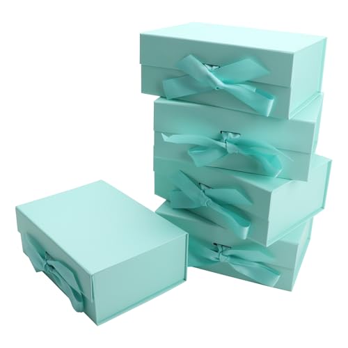 Magnetic Gift Box L11.5*W8.6*H4.2inch Ribbon Foldable Gift Packaging Boxes - color: Light Green, size: Large-L11.5*W8.6*H4.2inch