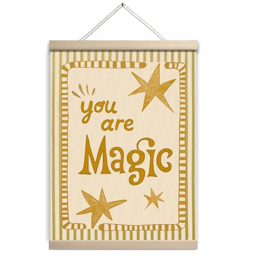 UTELKA You Are Magic Wall Art, Mental Health Wall Art for Bedroom, Retro Positive Quote Print Poster for Kids Play Room Decor, Yellow Boho Inspirational Nursery Decor 12x16 - color: You Are Magic