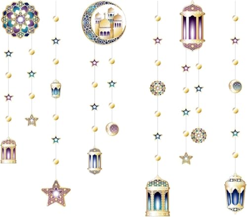 Decor365 Eid Mubarak Decorations Hanging Gold Star Moon Lantern Garland Ramadan Decoration Twinkle Little Star Aladdin Streamers for Arabic Celestial Home Islam Banner Al-fitr Party Egyptian Supplies - color: Multi Color
