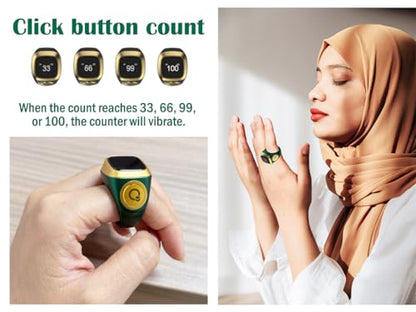 Smart Ring Counter, Smart Tasbih Zikr Ring, Muslim Islamic Prayer Smart Rings,Tasbih Counter Smart Ring, Digital Electronic Smart Tally Counter, Tasbeeh Smart Counter for Prayer (Green, 20mm)