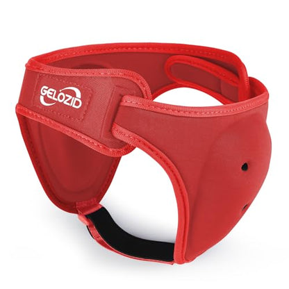 Gelozid Adjustable Wrestling Headgear for BJJ, MMA Grappling and Training, Ear Guard and Cauliflower Protection Helmet - color: Red