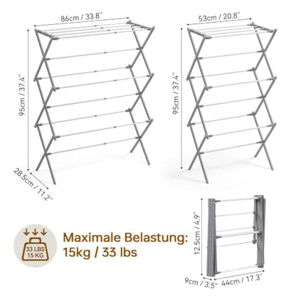 KINGBOARD Clothes Drying Rack, Collapsible Drying Rack Clothing with 11 Poles, 3-Tier Laundry Drying Rack, Small Clothes Drying Rack Foldable for Baby Clothes, 25lb Capacity, White & Grey - color: White&grey