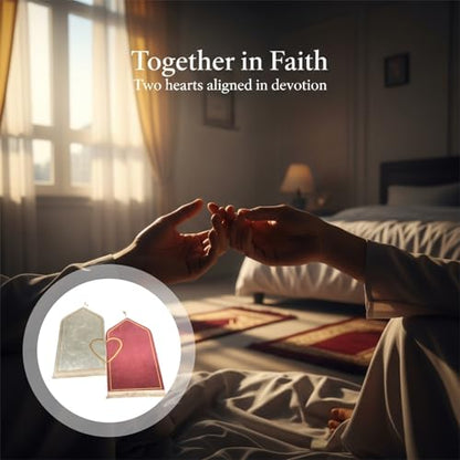 Soft Raschel Pile Praying Mat Set for Couples, 2 Pcs with Anti-Slip Base, 26.4 X 43.3 in / 67 X 110 Cm Prayer Rug, Heart Pattern, Great Islamic Gift