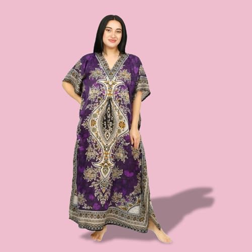 Women's Kaftan Dress – Loose Fit Maxi Gown – Kimono Style Beach Cover Up – Elegant Resort Wear and Nightwear - color: Purple