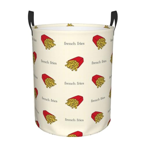 French Fries Yellow Laundry Hamper with Durable Handle Waterproof Foldable Laundry Basket Round Storage Bin Dirty Clothes Organizer Bag for Bedroom Bathroom Nursery - color: French Fries Yellow, size: Small