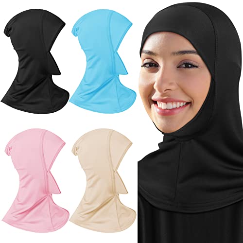 Geyoga 4 Pieces Modal Hijab Cap - color: Black, Blue, Pink, Apricot