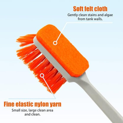 MiOYOOW Aquarium Cleaning Brush, Double Sided Aquarium Algae Scraper with 2PCS Felt Cloth Wipe Long Handle Fish Tank Glass Cleaner for Aquariums Home