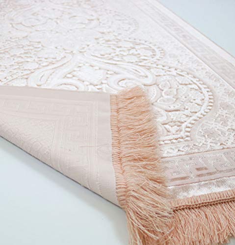Modefa Luxury Velvet Prayer Rug with Prayer Beads | Soft Elegant Muslim Turkish Janamaz Sajada Carpet for Men and Women | Plain Solid Prayer Mat Ramadan Eid Gift - Paisley (Blush Pink) - color: Blush Pink