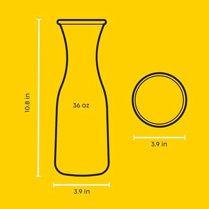 JoyJolt Glass Carafe with Lid, Set of 4 – 1 Liter Glass Pitcher for Mimosa Bar, Water, Iced Tea, Juice, Wine, Lemonade, Milk – Dishwasher Safe Beverage Drink Dispensers for Brunch, Parties - size: Set of 4, 36 Ounces each