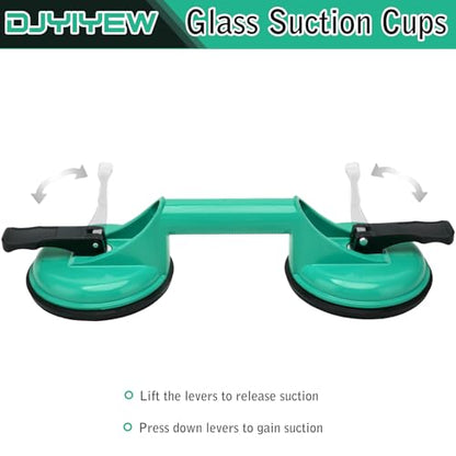 Heavy Duty Suction Cups - Aluminum Vacuum Handle Glass & Tile Lifter - Ergonomic, Reliable Suction for Lifting Large Glass, Tile, Marble, Floor, Dent Puller (2 Pack Green) - color: Green