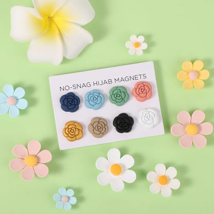 Camellia Style 8pcs Pinless Multipurpose Magnetic Hijab Pins - Colorful Scarf Pins for Women's Hijabs & Clothes