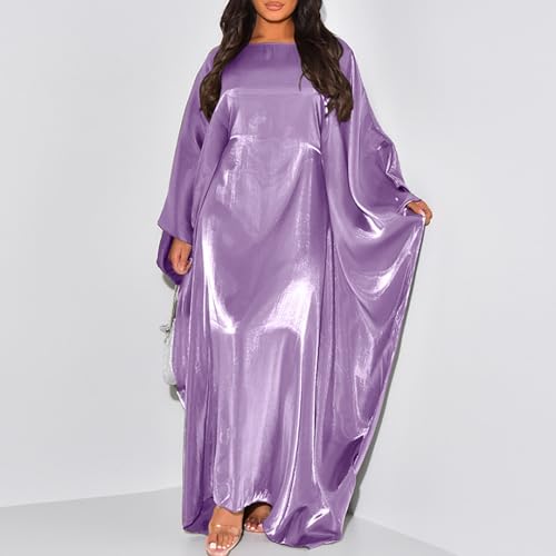 Muslim Dress Women One-Piece Prayer Dress Long Robe Long Sleeve Maxi Kaftan Dresses Islamic Clothes Set - color: Purple