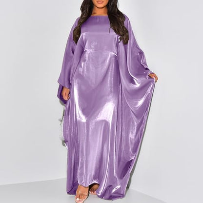Muslim Dress Women One-Piece Prayer Dress Long Robe Long Sleeve Maxi Kaftan Dresses Islamic Clothes Set - color: Purple