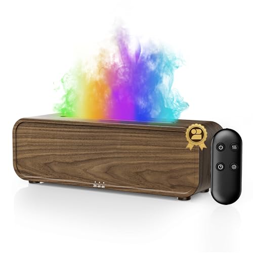TMEHM Sound Reactive Flame Essential Oil Diffuser Humidifier, Aromatherapy - color: Wood Grain Finish