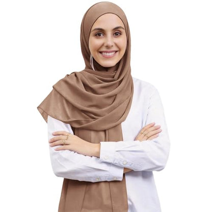Instant Hijab Set 3-in-1 Chiffon Hijab Scarf for Women with Built-in Magnets and Undercap Head Wraps - color: Almond