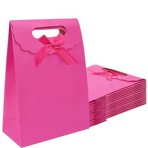 Patdefie gift bags with handles medium size 7×4×10 inch 16pcs for gift wrap birthday,party favor,wedding,anniversary (hot pink) - color: hot pink