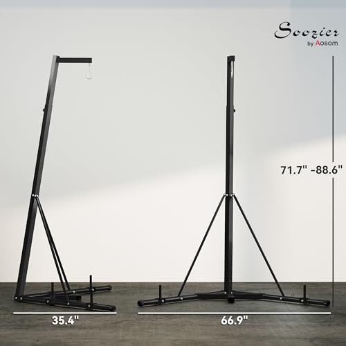 Soozier Foldable Punch Bag Stand, Height Adjustable Heavy Bag Stand with Weighted Base, Free Standing for Home Gym, Stand Only