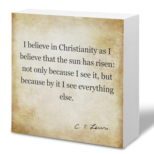 Inspirational Christian Quotes Wood Signs, Box Sign Decor Tabletop, Inspirational Home Desk Decor, Motivational Gift for Friends Family 5 x 5 Inches Positive Gifts - color: I believe in Christianity