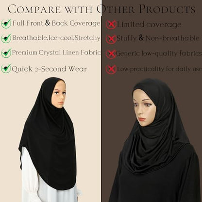 Yeieeo Women's Instant Hijab, Premium Crystal Knit Full Coverage Ready to Wear Long Headscarf, Breathable Stretch Hijab - color: Black