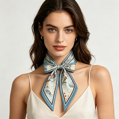 Silky Satin Long Skinny Head Scarf for Women - Neck Hair Scarf, Purse Bag Belt Accessory, Silk Feeling, 57"x5" - color: Sky Blue 03