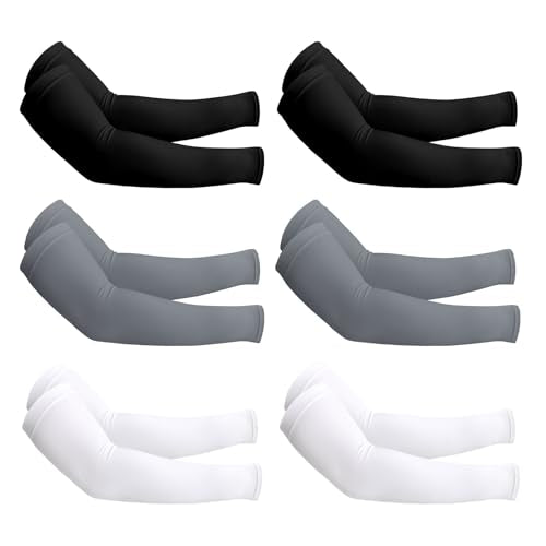 PFFY UV Protection Cooling Arm Sleeves for Men and Women UPF 50 Sun Sleeve - color: 2 Black+2 White+2 Dark Gray