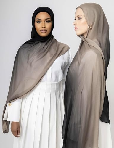 Txmout Ombre Modal Hijab Scarf for Women Muslim, Soft Lightweight Headscarf - color: Black - Khaki