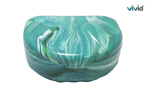 Orthodontic Retainer Case With Hinged Lid Snaps, Portable Denture Cases, Mouthguard Case for Retainer and Dentures (Green Marble)