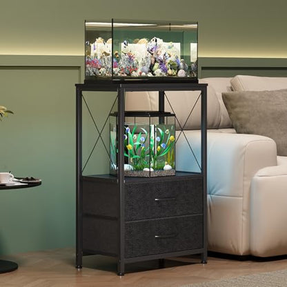 Aquarium Stand 10 Gallon with 2-Tier Shelf, Fish Tanks Stand with 2 Drawers, Metal Frame Heavy Duty Reptile/Turtle Tank Stand for Home Office, Fish Tanks Accessories Storage, Black - color: Black