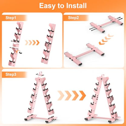 TomCare 6-Tier|5-Tier|4-Tier|2-Tier Dumbbell Rack Stand Only for Home Gym | Stable A-Frame, Fits 5–35 lb Dumbbells, Protective Padded Cradles, Adjustable Feet, Easy-Carry Handle (Stand Only) - color: Pink, size: 5 Tier