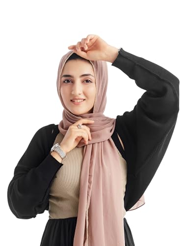 Hijab for Women Premium Chiffon Hijab Rhinestone Hijab Scraf for Women Muslim - color: Light Brown