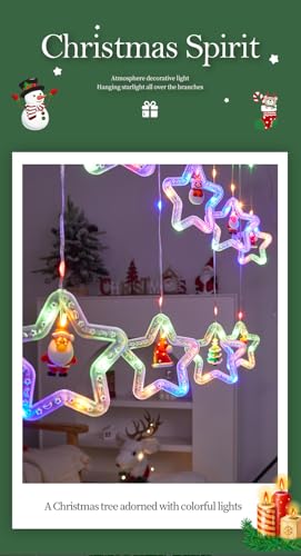 100L Christmas Star Curtain Lights with Decorative Ornaments - 10 Star Hanging Loop Lights, 0.4/0.6m Height, 2m Power Cord, Perfect for Christmas Decoration, Suitable for Everyone