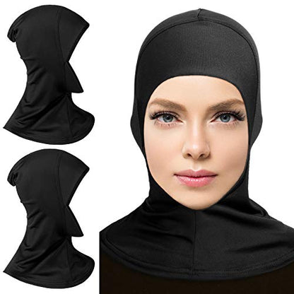 Geyoga Modal Hijab Cap for Women Adjustable Muslim Stretchy Turban Full Cover Shawl Cap Full Neck Coverage Small and medium - color: Black