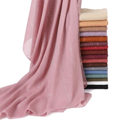 Women Hijab Chiffon Head Scarf Lightweight Shimmer Scarves Crepe Wedding Shawls and Wraps for Evening Dresses Shiny - color: Blue 17#