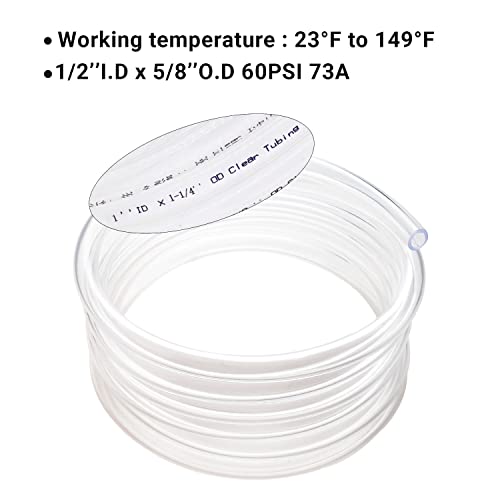 Clear Vinyl Tubing 1/2" ID × 5/8" OD -50 Ft 60PSI | Flexible Lightweight Plastic Tubing, BPA Free Non-Toxic, Multipurpose Hybrid Reinforced Clear Tube - size: 1/2'', style: 50 feet