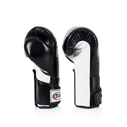 Fairtex BGV6 Angular Boxing Gloves, Locked Thumb Muay Thai MMA Kickboxing | Premium synthetic body with triple-layer foam padding. Joint protection and firm wrist support safeguard hands on heavy bags - color: Black/White, size: 12oz