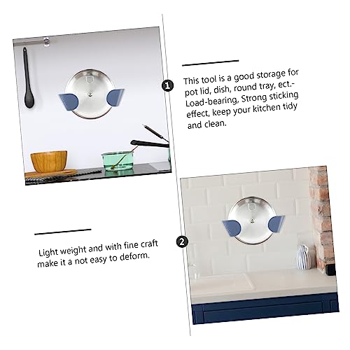 Ipetboom 5 Pair Abs Adhesive Kitchen Lid Holder Rack Blue Frosted Pot Lid Organizers with Strong Stick Multifunctional Storage Stand for Pots Dishes and Round Trays Space Saving Kitchen