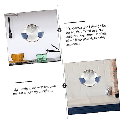 Ipetboom 5 Pair Abs Adhesive Kitchen Lid Holder Rack Blue Frosted Pot Lid Organizers with Strong Stick Multifunctional Storage Stand for Pots Dishes and Round Trays Space Saving Kitchen