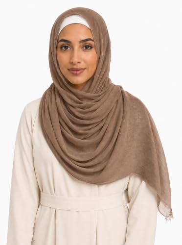 Cotton Linen Plain Hijab Scarf For Women,Muslim Viscose Crinkle Edge With Fringe,Summer Beach Wrap Headwraps Shawl - color: 34#camel