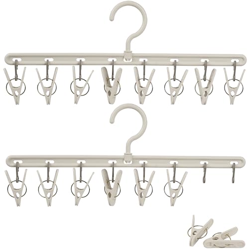 Foshine Clothes Hanger 2 Pack with 8 Clips,Clothes Drying Racks for Drying | Windproof For Drying Socks Bras Underwears Baby Clothes, Hats Scarfs Towels Pants and Gloves Diaper - color: Gray