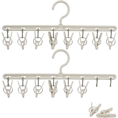 Foshine Clothes Hanger 2 Pack with 8 Clips,Clothes Drying Racks for Drying | Windproof For Drying Socks Bras Underwears Baby Clothes, Hats Scarfs Towels Pants and Gloves Diaper - color: Gray