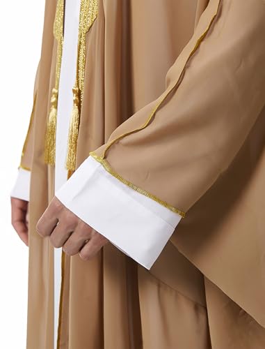 OBEEII Men Muslim Thobe Open Front Chiffon Ramadan Abaya Cardigan Dubai Saudi Embroidery Eid Islamic Clothes Prayer Kaftan - color: Coffee, size: X-Large