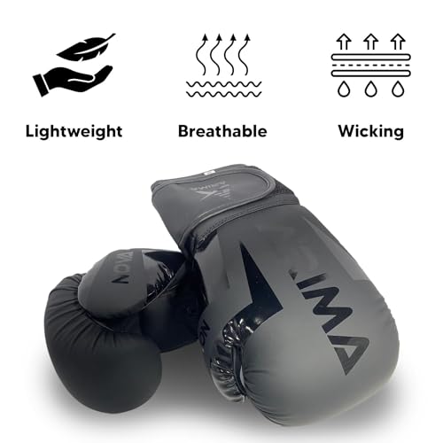 Boxing Gloves - Premium PU Leather, Heavyweight - Ideal for Boxing, Kickboxing, Muay Thai & Fitness Training - color: Matt Black, size: 14 oz.