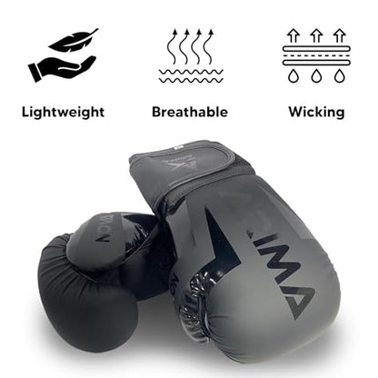 Boxing Gloves - Premium PU Leather, Heavyweight - Ideal for Boxing, Kickboxing, Muay Thai & Fitness Training - color: Matt Black, size: 14 oz.