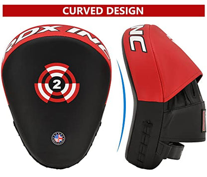 RDX Boxing Pads Focus Mitts, Maya Hide Leather Curved Hook and Jab Target Hand Pads, Great for MMA, Kickboxing, Martial Arts, Muay Thai, Karate Training, Padded Punching, Coaching Strike Shield - color: Red
