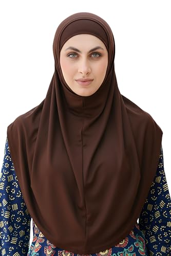 SARJANA Women's Solid Color Cotton Hijab with Under Scarf Cap Ready to Wear Stretch Scarves Long Scarfs FREE SIZE - color: Brown