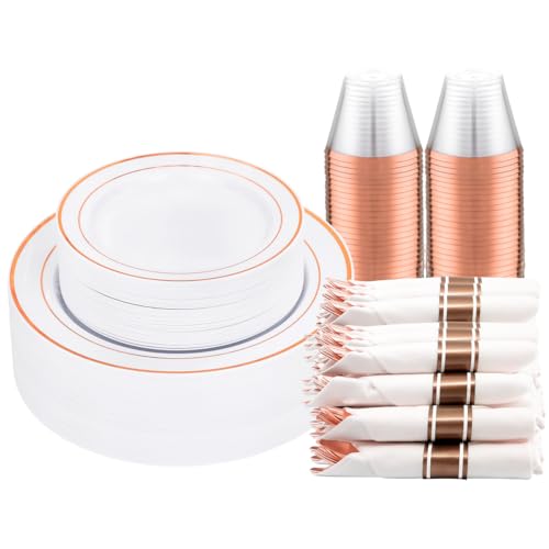 DaYammi 210PCS Rose Gold Plastic Dinnerware Set for 30 Guests - color: G Rose Gold, size: 210PCS（30 Guests）