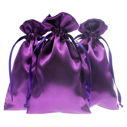 4" x 6" Purple Satin Gift Bags, Jewelry Bags, Wedding Favor Silky Drawstring Bags Baby Shower Christmas Gift Bags 50 per Pack - color: Purple - 4 x 6 Inch (Pack of 50)
