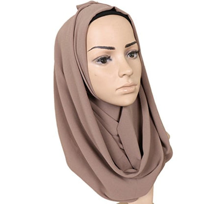 LMVERNA Solid Color Bubble Chiffon Scarf for Women Fashion Soft Hijab Long Scarfs Wrap Scarves - color: Khaki