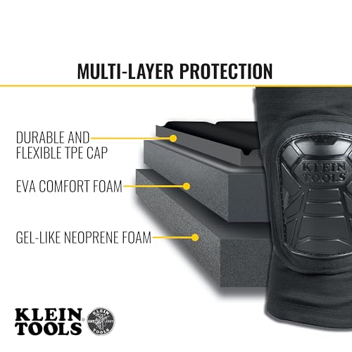 KLEIN TOOLS 60629 Tough-Flex Knee Sleeves for Work, Construction, Low-Profile Sleeve with Zipper, Gel-Like Foam, Black, M/L - size: M/L